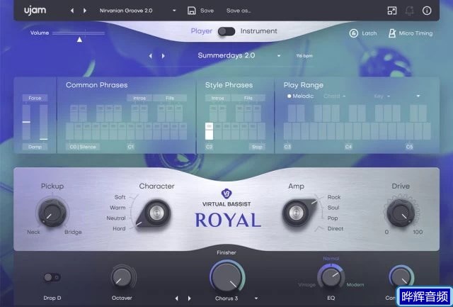 虚拟贝斯手音源插件-工作室贝司音色风格-UJAM Virtual Bassist ROYAL v2.1.1 [WiN, MacOSX]（12.82Gb）